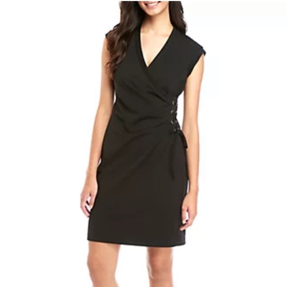Tahari Woman’s Black Side Lace Up Faux Wrap Dress size 2 - Picture 1 of 13